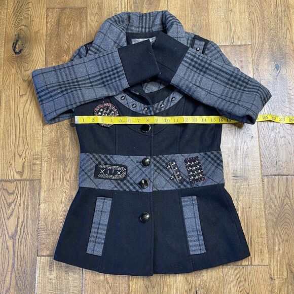 Buckle BKE Winter Pea Coat Studded Embellished Patch Wool Blend Womens Small - Picture 4 of 5